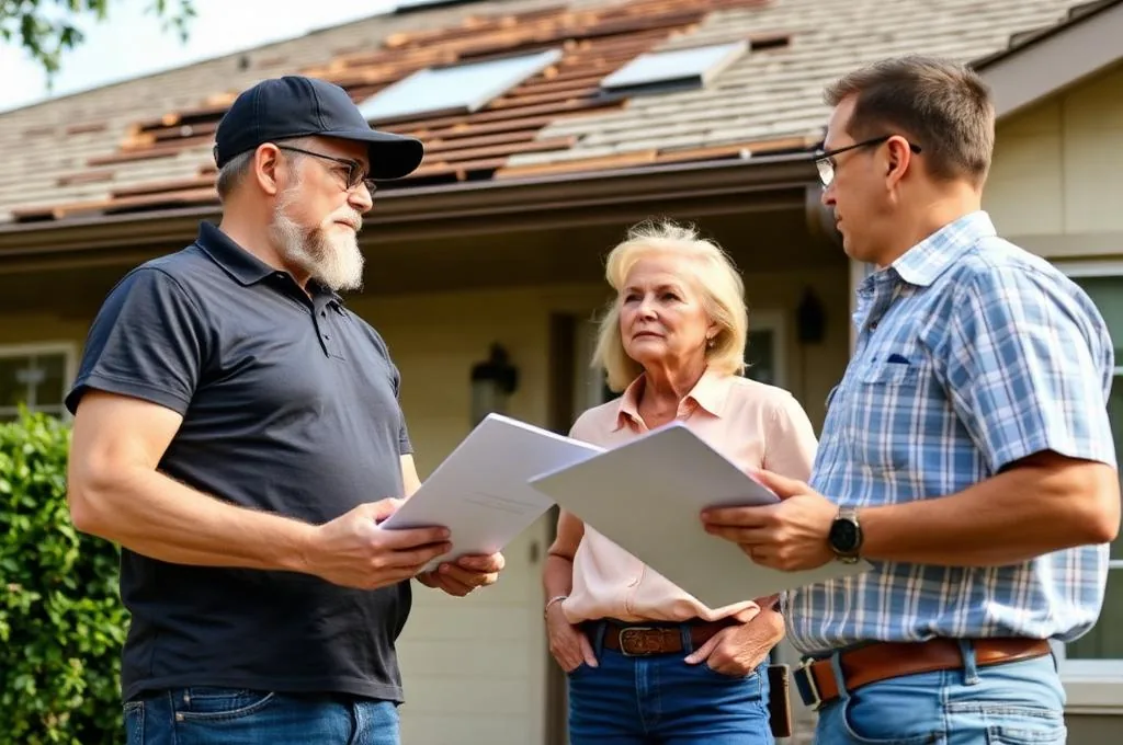 Local roofer discussing roof inspection results with a North Dallas homeowner - Flying Cow Roofing