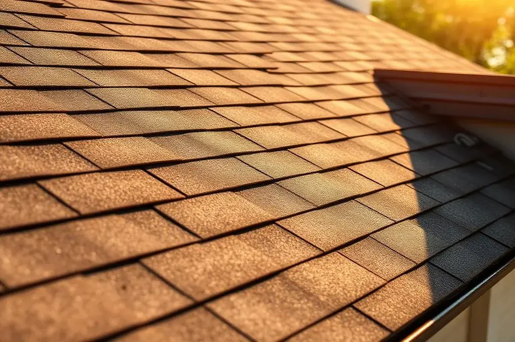Close view of layered architectural asphalt shingles