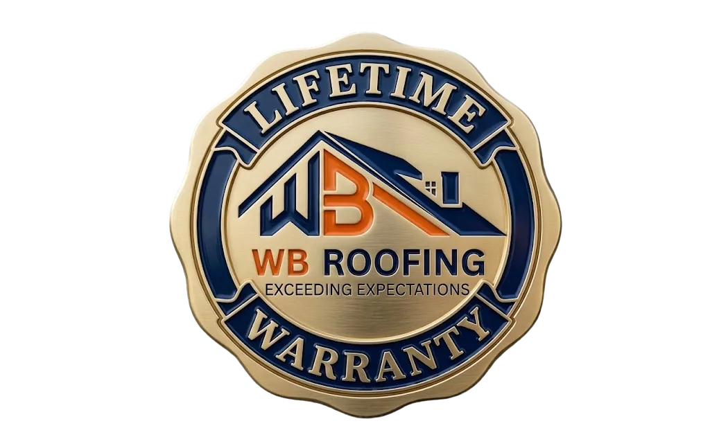 Lifetime workmanship warranty badge from Flying Cow Roofing