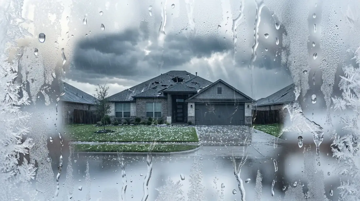 Storm damage to a North Texas roof requiring emergency repair - Flying Cow Roofing